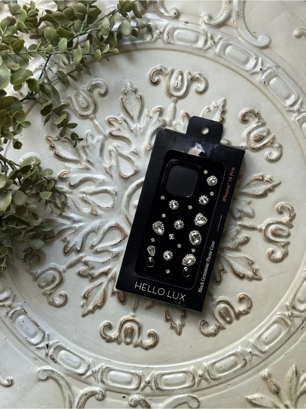 Hello Lux Black Gemstone Case for iPhone 14 Pro/Drop Protection/Accessory Hooks